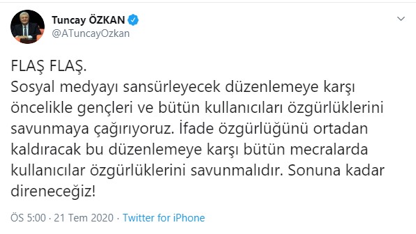 CHP'li Tuncay Özkan'dan sosyal medya düzenlemesine karşı çağrı: Sonuna kadar direneceğiz!