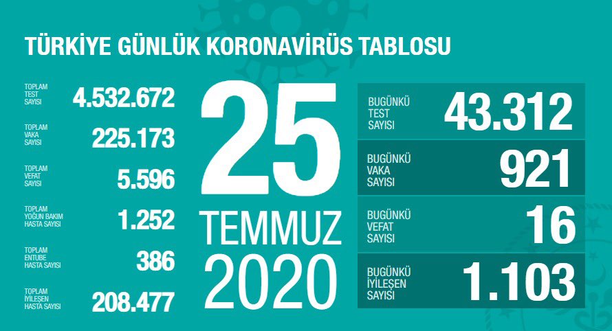 Türkiye'de tespit edilen enfekte kişi sayısı 11 binin üzerinde