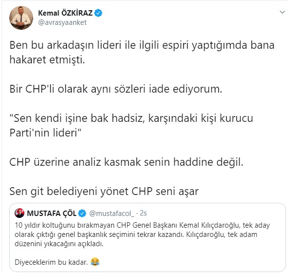 Kemal Özkiraz, AKP'li başkanın hakaretlerini iade etti