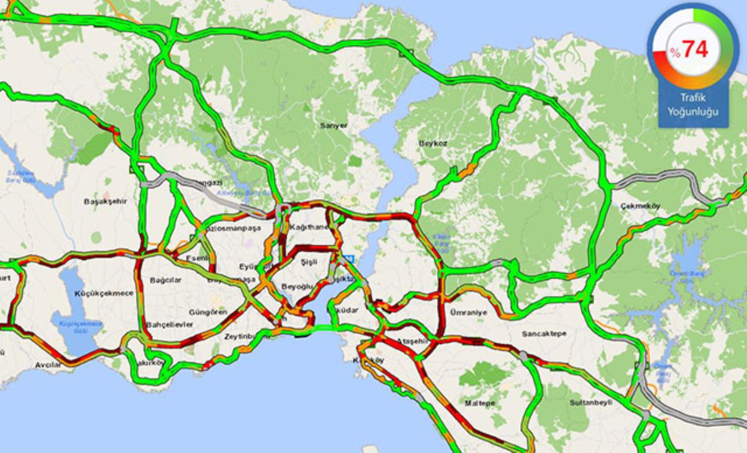 İstanbul'da trafik yoğunluğu yüzde 74'e ulaştı