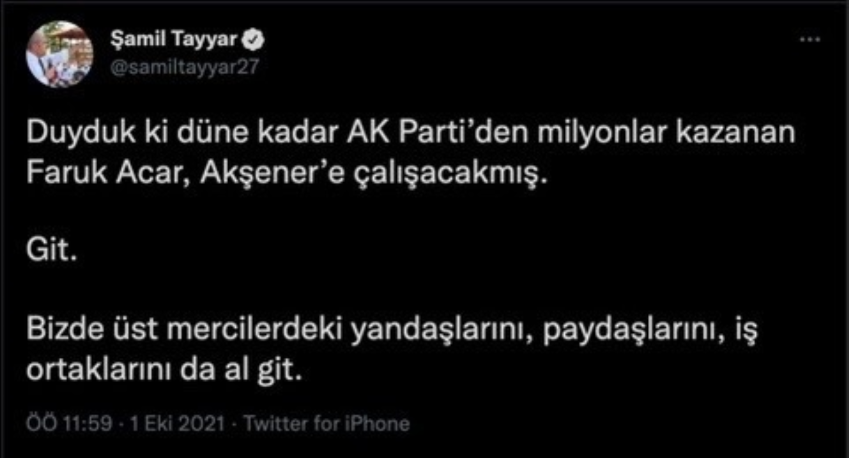 Faruk Acar'ın İYİ Parti tercihi AKP'li Şamil Tayyar'ı kızdırdı