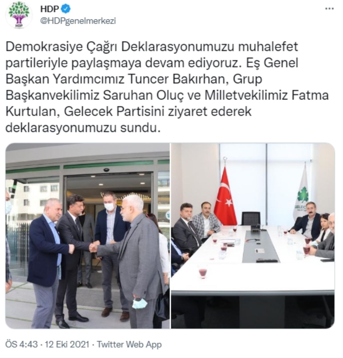 HDP heyetinden Gelecek Partisi'ne partisine 'deklarasyon' ziyareti