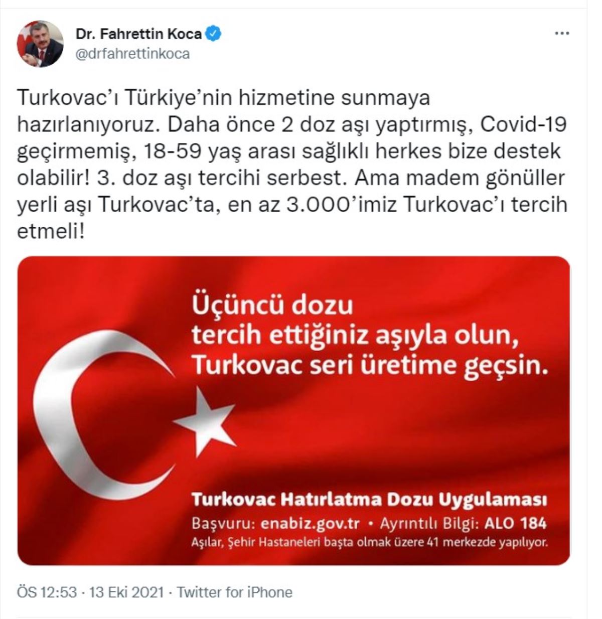 Fahrettin Koca'dan 'Turkovac' çağrısı