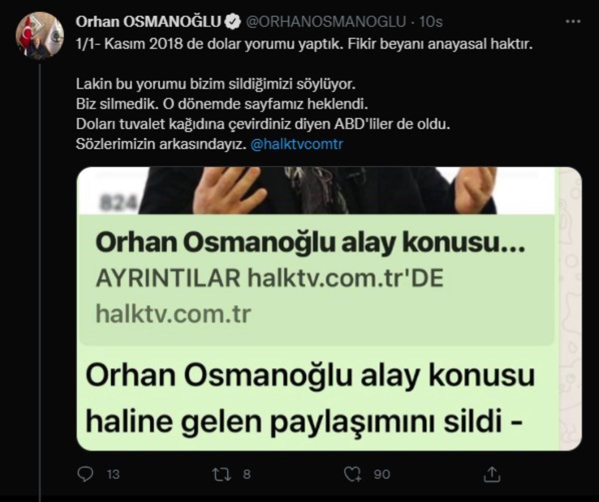 Ünlü dolar tweetini silen Orhan Osmanoğlu'ndan açıklama: Heklendim
