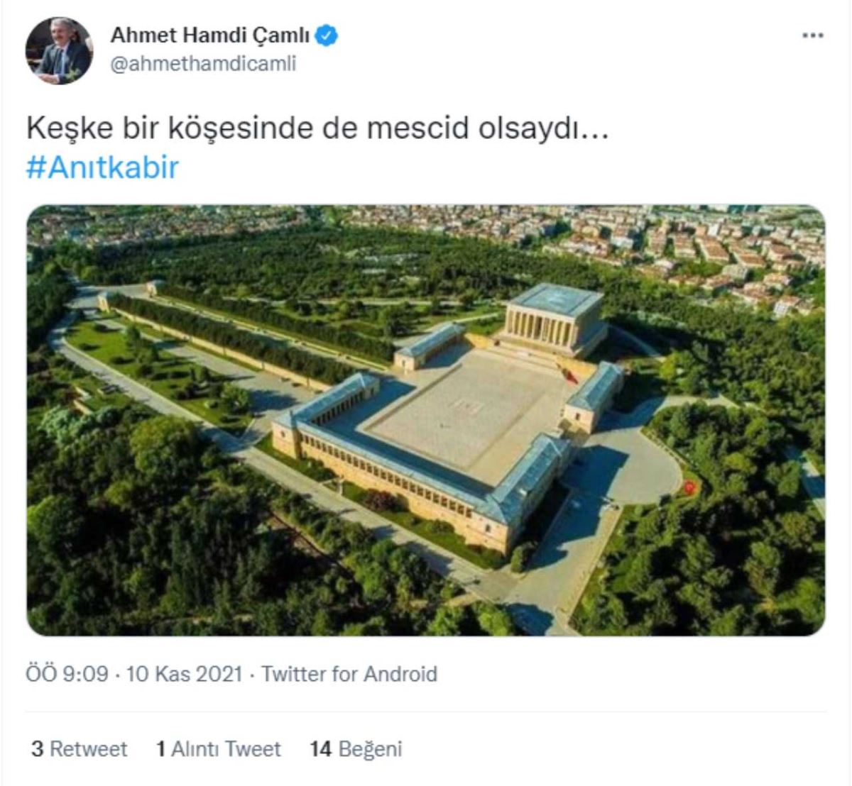 AKP'li Çamlı'nın Anıtkabir paylaşımı tepki çekti