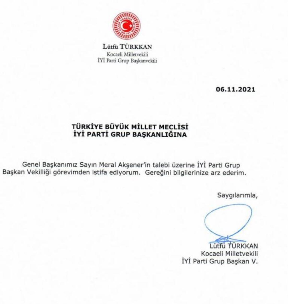 Son dakika: İYİ Parti Grup Başkanvekili Lütfü Türkkan görevinden istifa etti