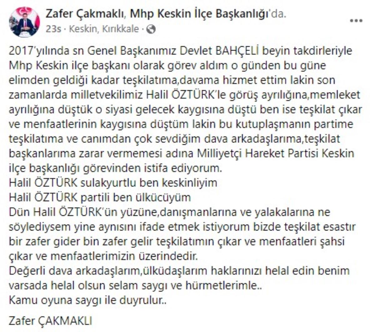 MHP'de deprem! Vekil Öztürk'ü topa tutup istifa etti