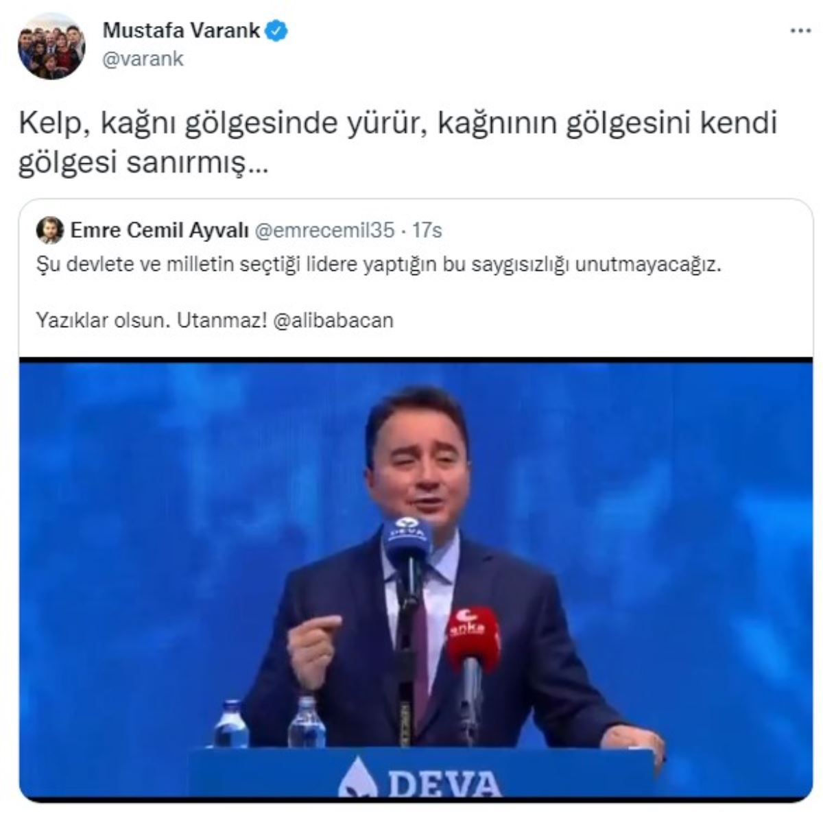 Bakan Varank'tan, Erdoğan'ı eleştiren DEVA Partisi lideri Babacan'a 'köpek' benzetmesi