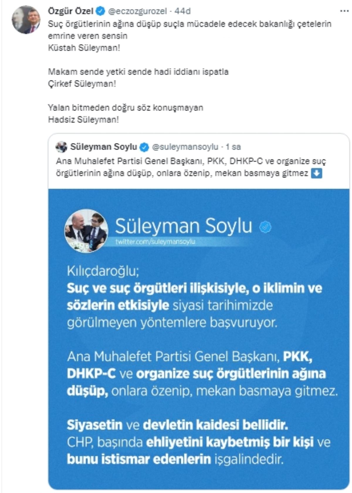 Özel'den Soylu'ya: "Küstah Süleyman!, Çirkef Süleyman!, Hadsiz Süleyman!"