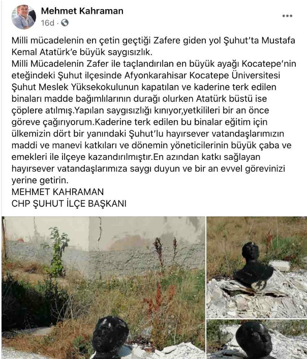 Afyonkarahisar'da Atatürk büstünü çöpe attılar!