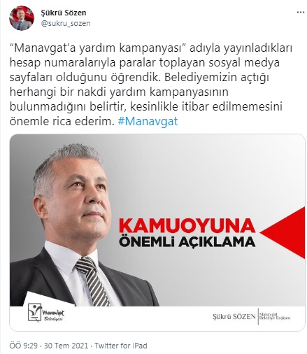 Manavgat Belediye Başkanı Sözen'den yurttaşlara 'kampanya' uyarısı