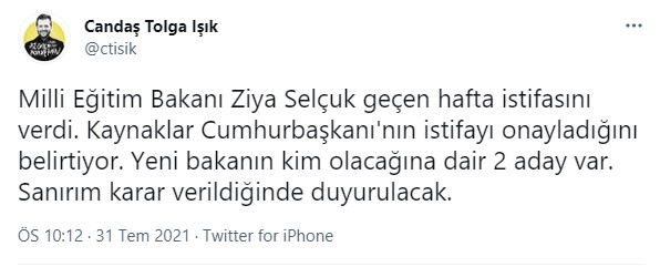 Flaş iddia... Ziya Selçuk istifa etti, Erdoğan kabul etti