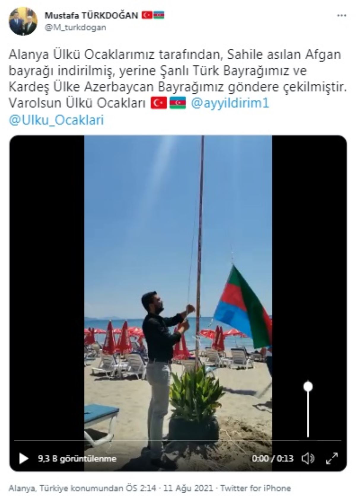 MHP'den plajdaki Afganistan bayrağına 'müdahale': İndirip yerine Türkiye ve Azerbaycan bayrağı çektiler