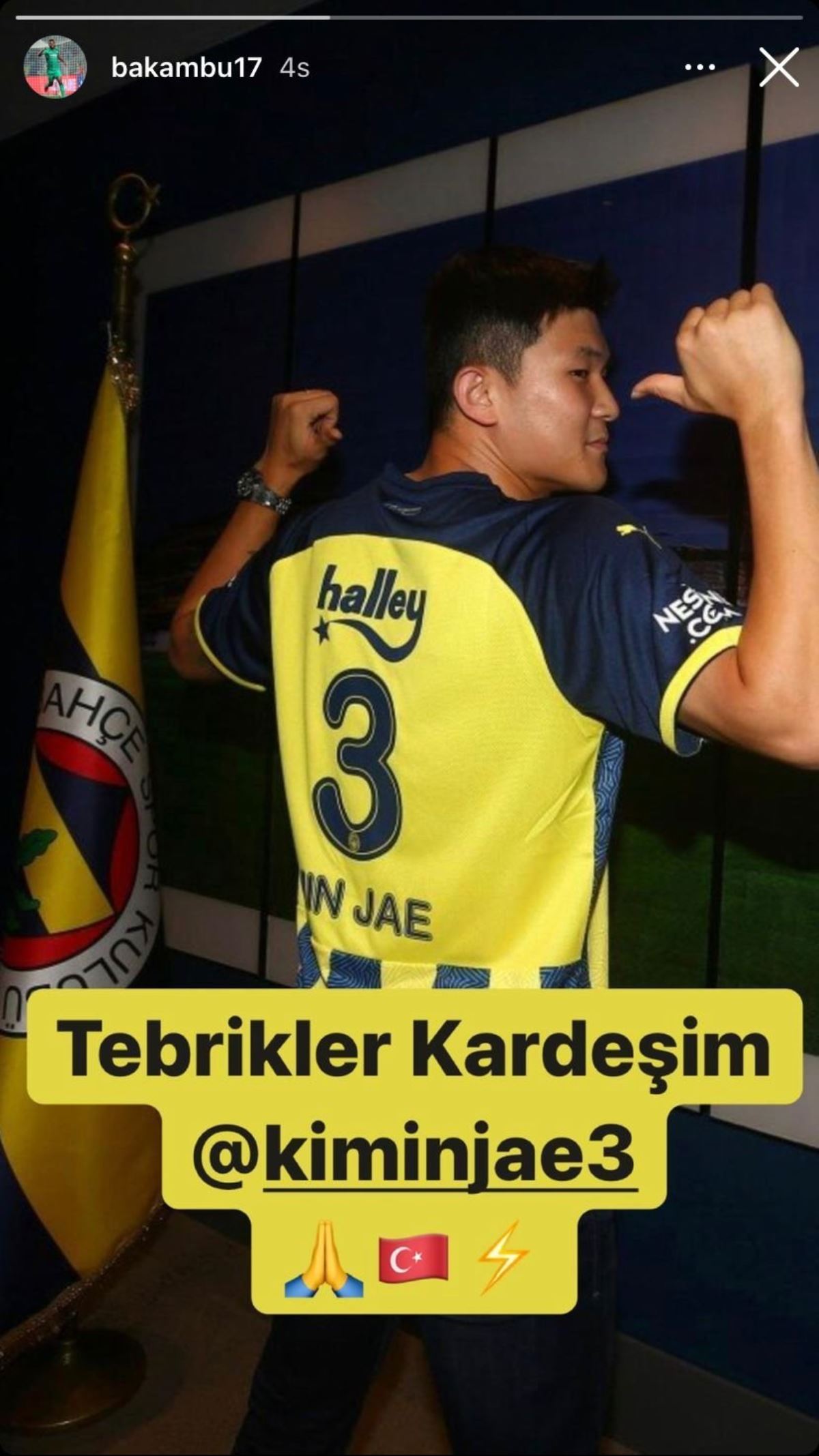 Cedric Bakambu'dan Fenerbahçe'nin yeni transferi Kim Min-Jae'ye mesaj