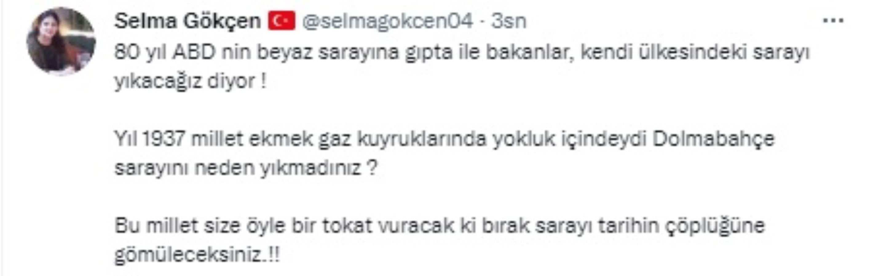 AKP'li Selma Gökçen'den skandal paylaşım: "Dolmabahçe Sarayı'nı neden yıkmadınız?"