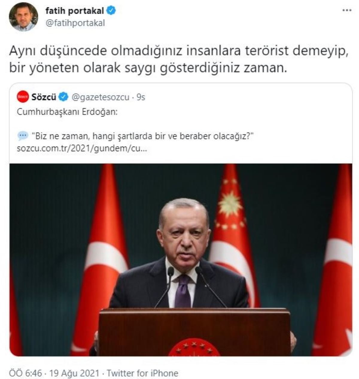 Fatih Portakal Erdoğan'a sert çıkış