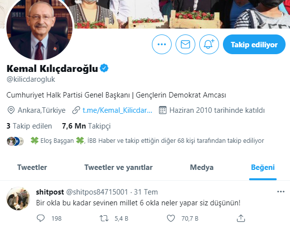 İşte Kılıçdaroğlu'nun beğendiği tek tweet