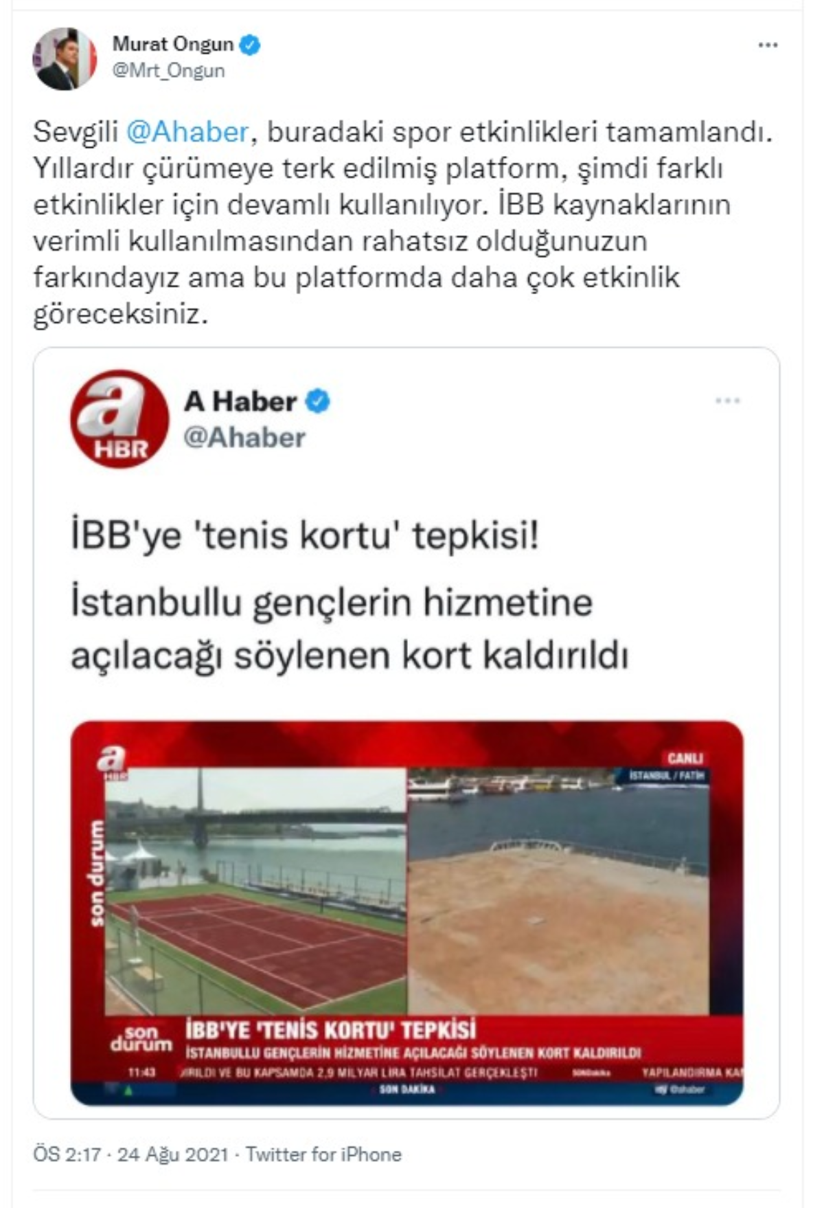 A haberin 'tenis kortu' iddiasına Murat Ongun'dan yanıt