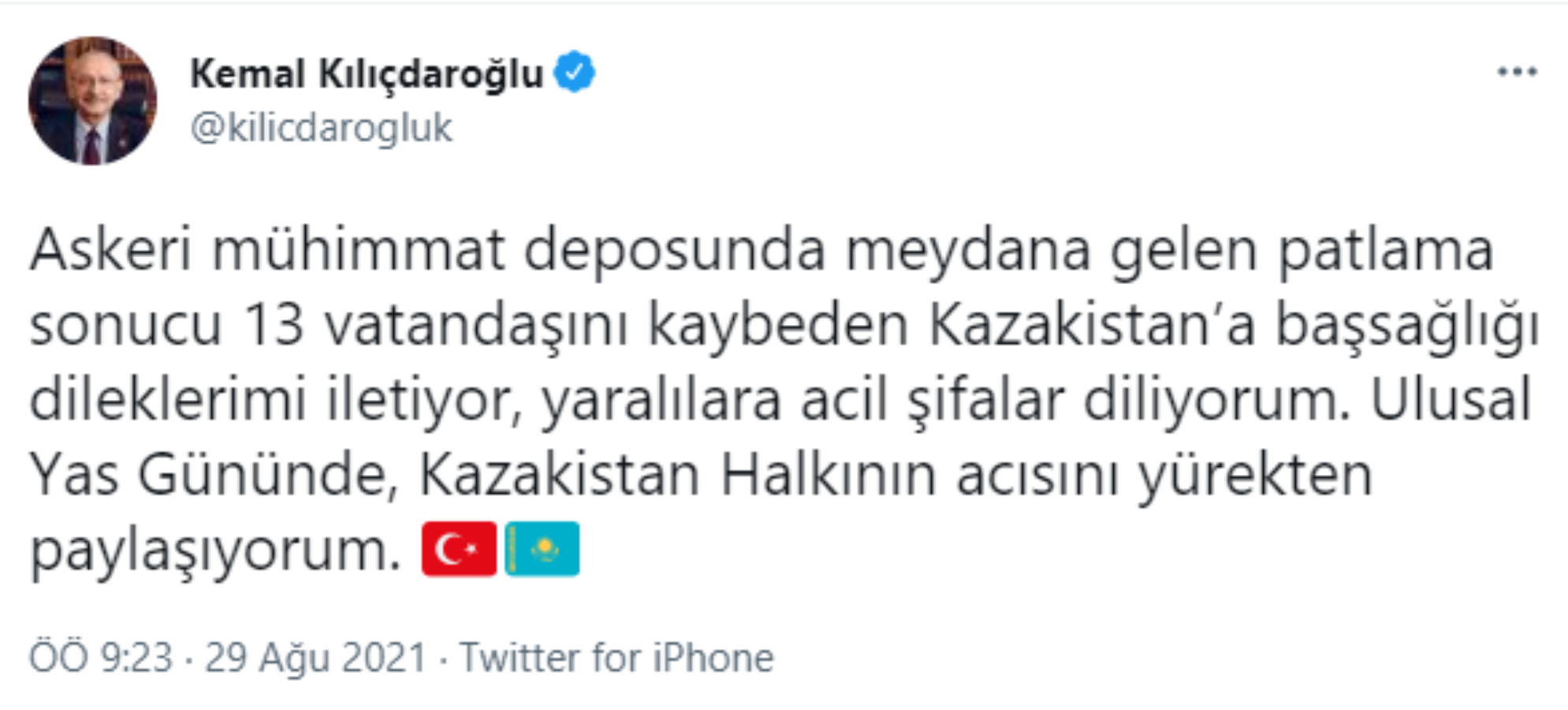 Kılıçdaroğlu'ndan Kazakistan'a başsağlığı mesajı