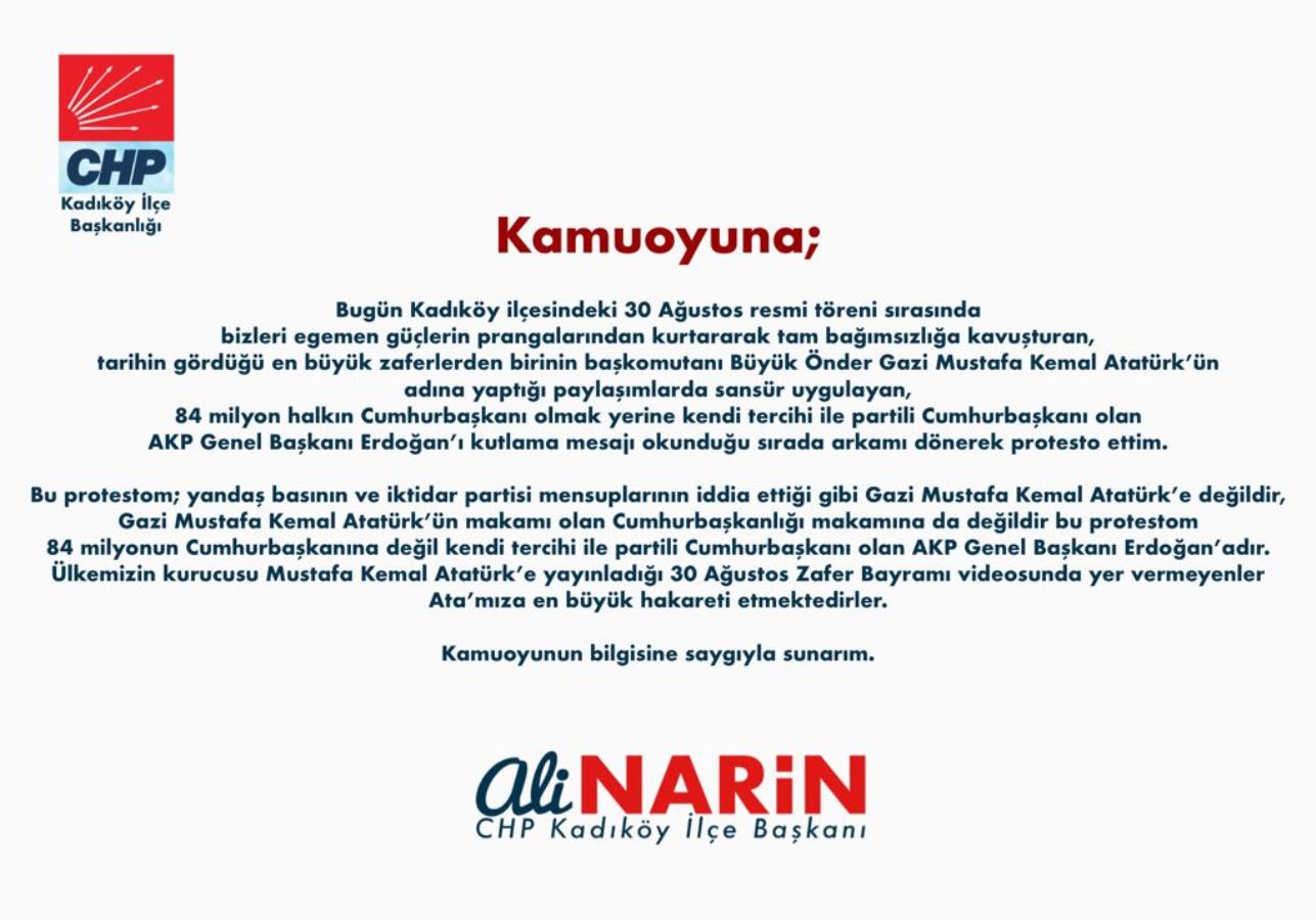CHP Kadıköy İlçe Başkanı Ali Narin, Erdoğan'a neden sırtını döndüğünü açıkladı