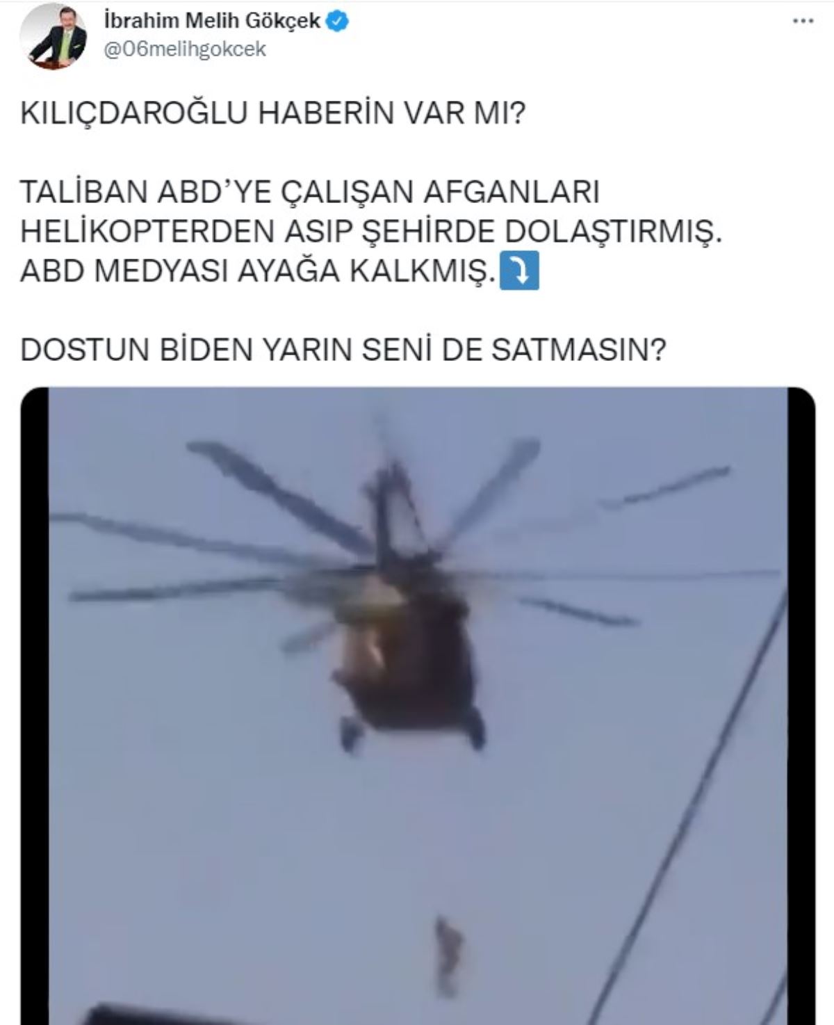 Taliban videosu paylaşan Gökçek, Kılıçdaroğlu'nu hedef aldı