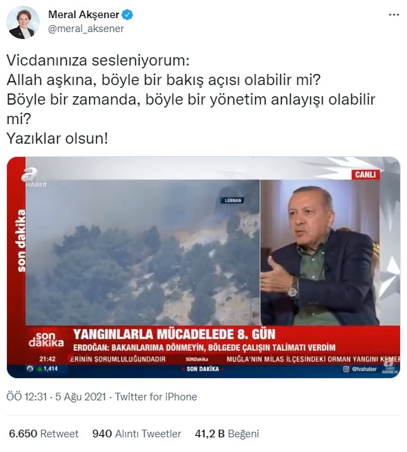 Akşener'den Erdoğan'a 'canlılar' tepkisi: Yazıklar olsun