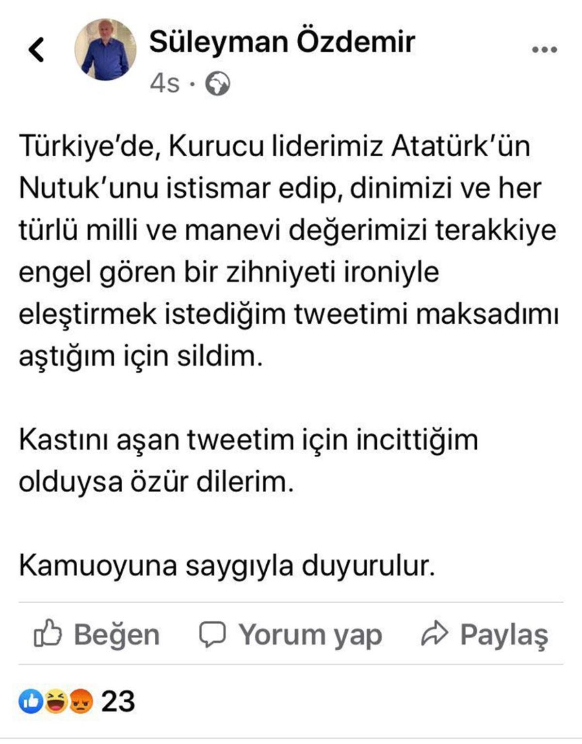 'Nutuk' ile ilgili sözleri tepki çeken AKP'li Süleyman Özdemir çark etti