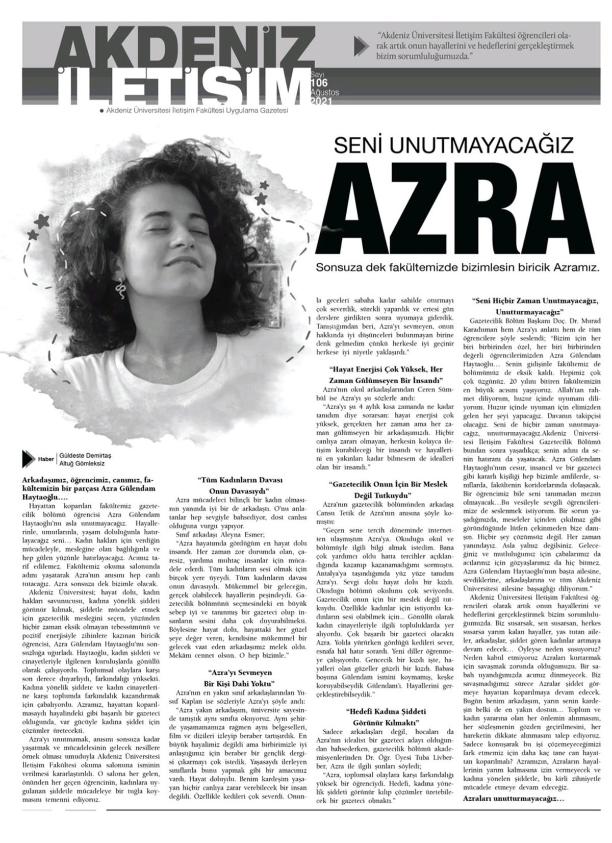 Katledilen Azra'nın haberini, gözyaşlarıyla yazdılar