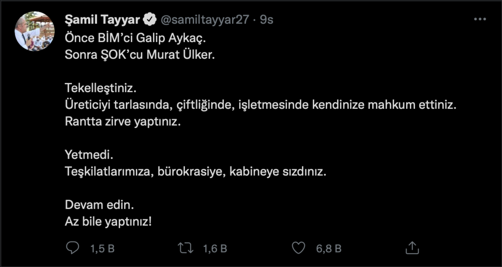 AKP'li Şamil Tayyar iki zincir marketi isim verip hedef aldı: Kabineye bile sızdınız!