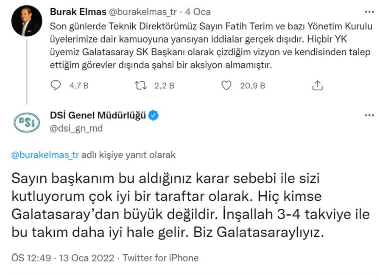 DSİ'den Galatasaray Başkanı Burak Elmas'a destek paylaşımı! Önce yazdı sonra sildi