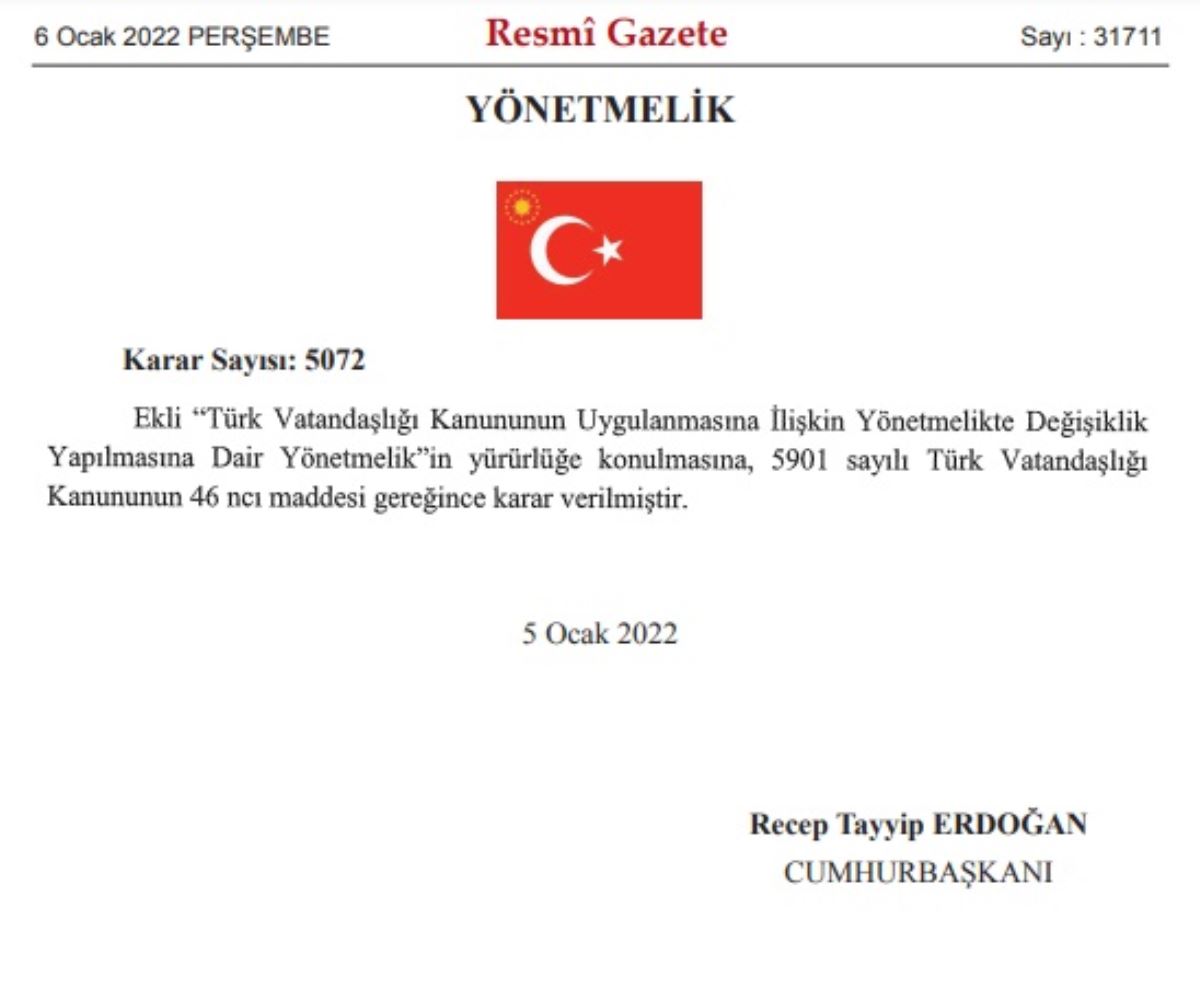 Türk vatandaşlığına kabul şartlarında yapılan değişiklik Resmi Gazete'de