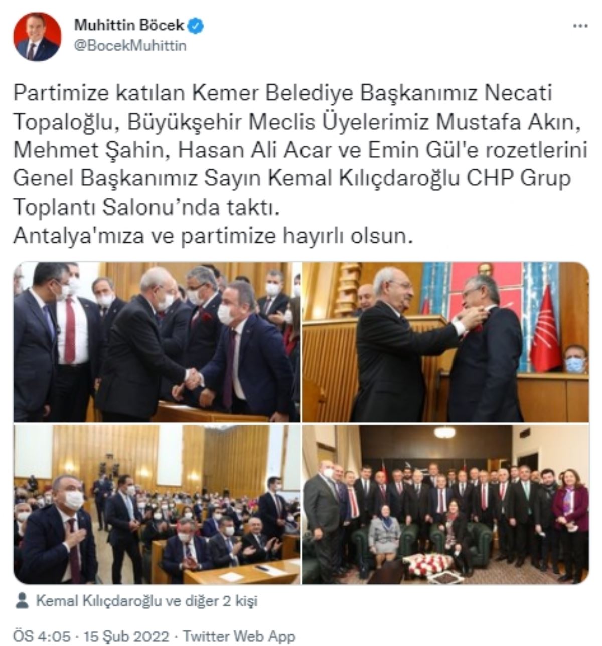 Kılıçdaroğlu rozeti taktı, Kemer Belediye Başkanı Necati Topaloğlu CHP'ye geçti