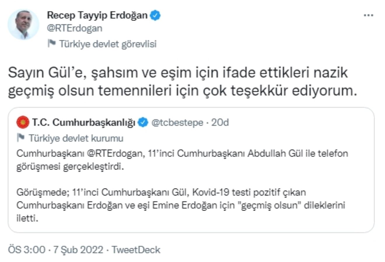 Gül'den Erdoğan'a 'geçmiş olsun' telefonu