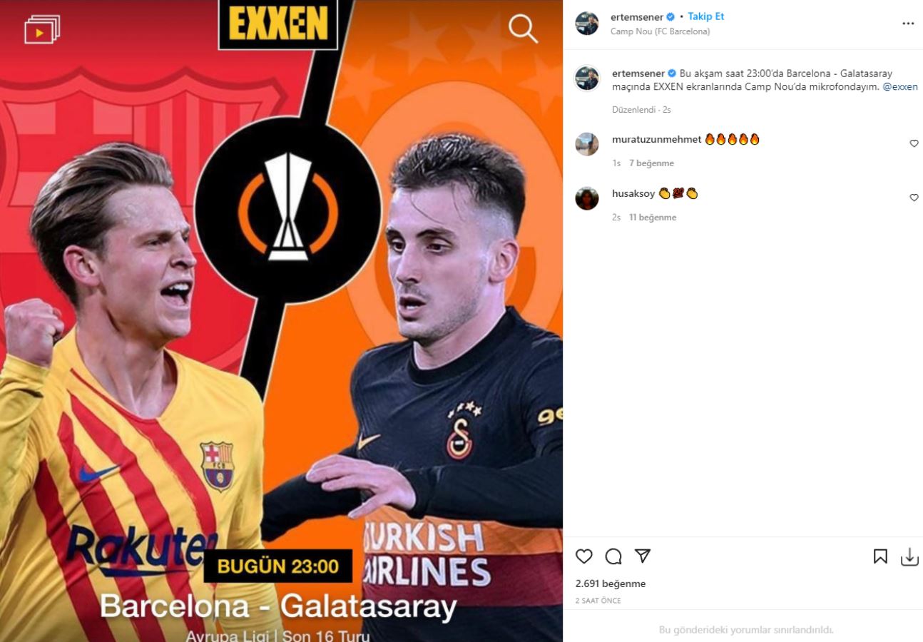 Barcelona - Galatasaray maçını Ertem Şener anlatacak