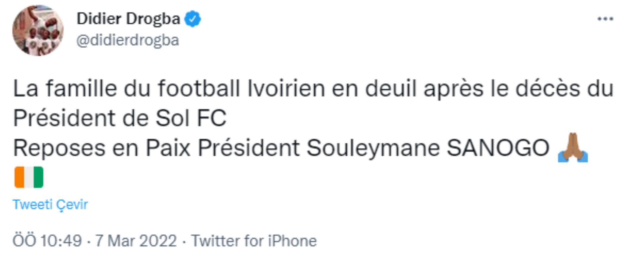 Sol FC Kulübü Başkanı'nın vefat haberini Didier Drogba paylaştı