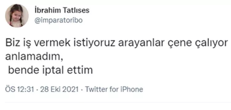 <p>Kısa süre sonra bu paylaşımını silen sanatçı, "Biz iş vermek istiyoruz, arayanlar çene çalıyor anlamadım. Ben de iptal ettim" ifadelerini kullandı.&nbsp;</p>