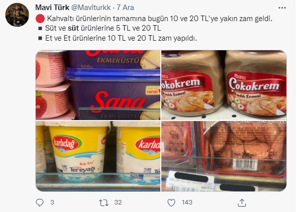 <p>Yurttaşlar marketlerdeki fiyat etiketlerindeki değişimi paylaşarak süte gelen zam için sert tepki gösterdiler.</p>