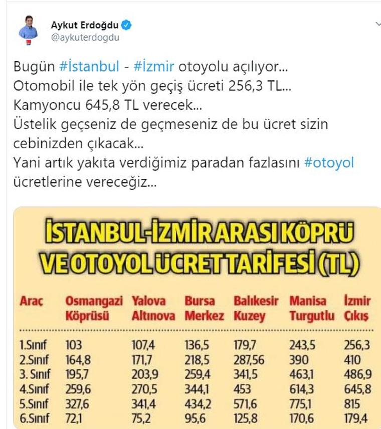 yeni otoyol gecis ucretleri belli oldu izmir istanbul arasi gidis donus 500 tl
