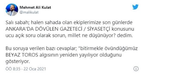 <p>Not: Türk siyasetinde zaman zaman gündeme gelen 'Beyaz Toros' ifadesi "faili meçhul cinayetler" anlamında kullanıyor.<br></p>