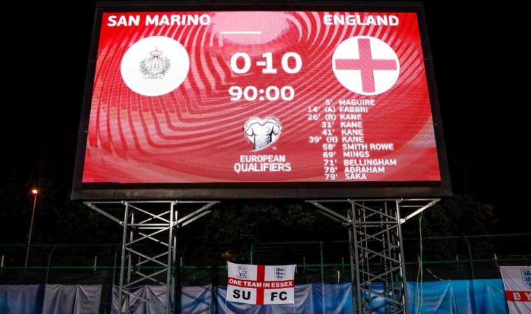 İngiltere San Marino'yu 10-0 yenerek Dünya Kupası'na gitmeye hak kazandı