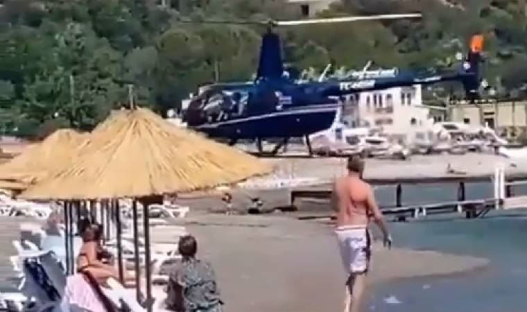 Marmaris'te yemek için halk plajına helikopterle iniş yaptılar