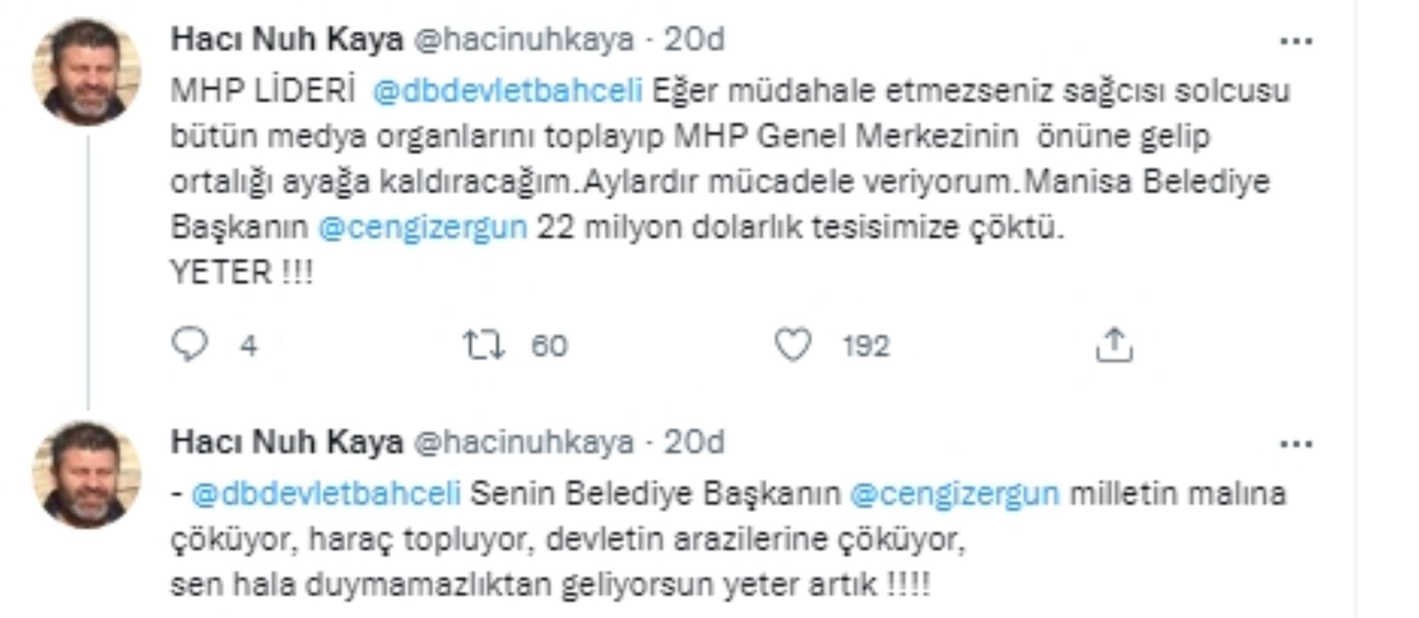 Hacı Nuh Kaya'dan, Devlet Bahçeli'ye: 'Müdahale etmezseniz MHP Genel Merkezi'nin önüne gelip ortalığı ayağa kaldıracağım'