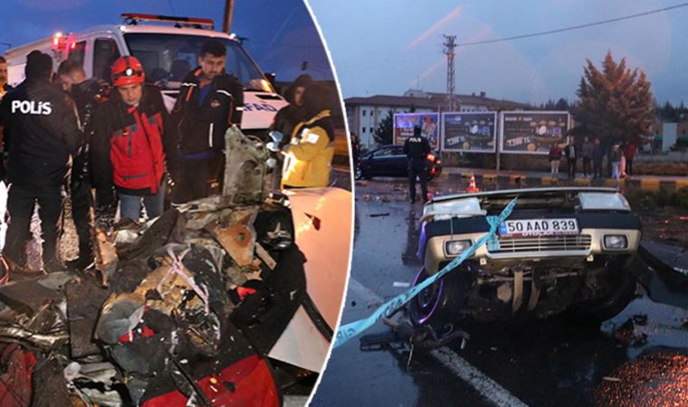 Nevşehir'de feci kaza AFAD minibüsüyle çarpışan otomobil ikiye bölündü 1