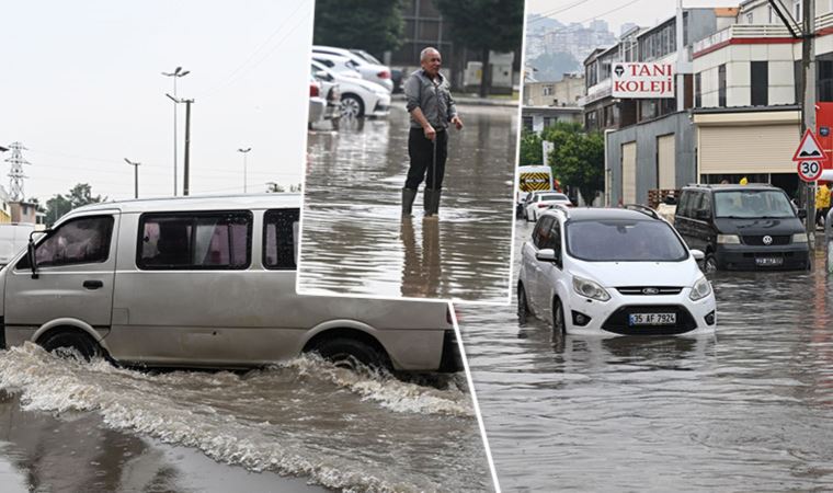İzmir'de sağanak hayatı olumsuz etkiledi! Cadde ve sokalar su birikintileri oluştu, işyerlerini su bastı